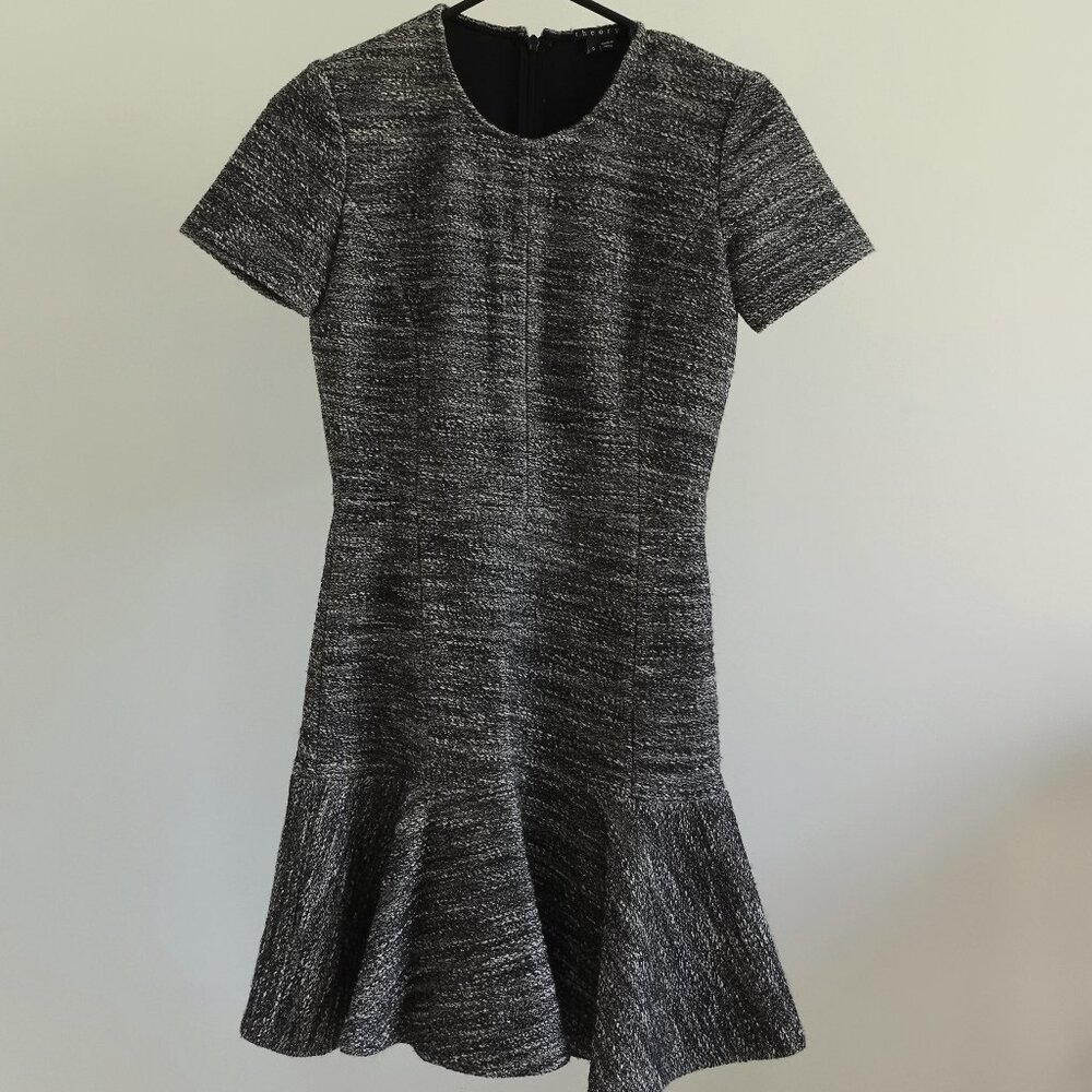 Theory Crew Neck Mini Dress Tweed Fit-and-Flare Dress, Size 0